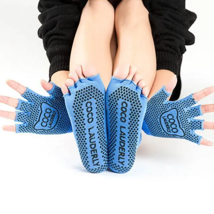 Non-Slip Open-Finger Yoga Gloves with Five-Finger Grip Socks Set