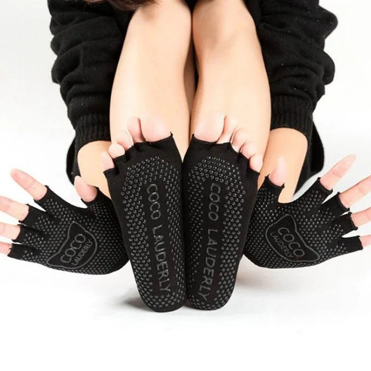 Non-Slip Open-Finger Yoga Gloves with Five-Finger Grip Socks Set