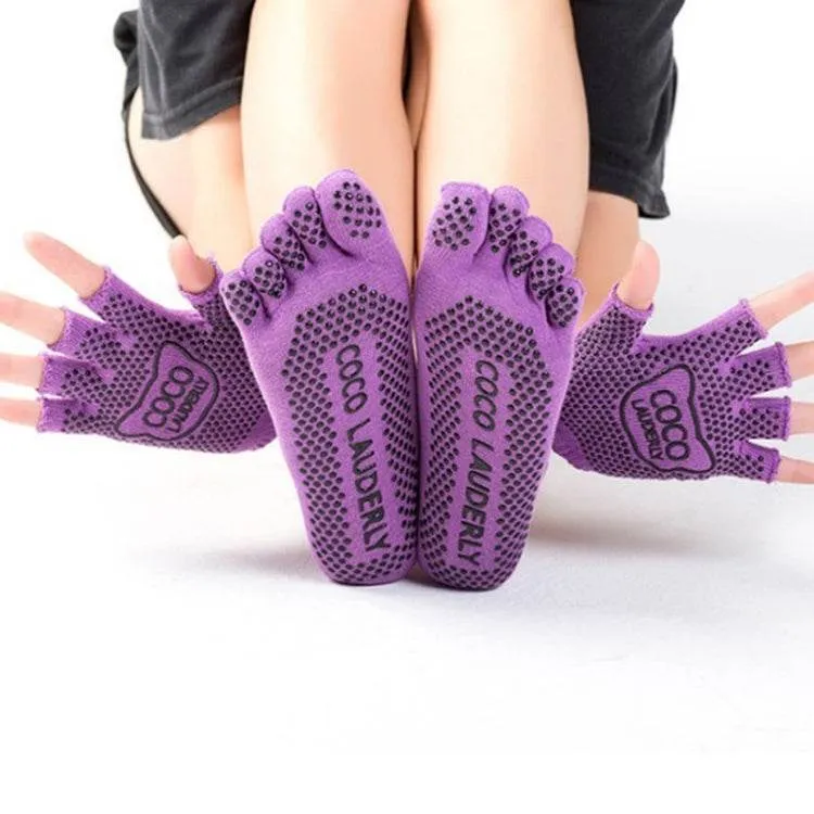 Non-Slip Open-Finger Yoga Gloves with Five-Finger Grip Socks Set
