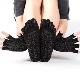 Non-Slip Open-Finger Yoga Gloves with Five-Finger Grip Socks Set