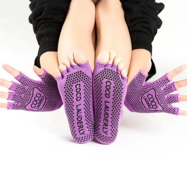 Non-Slip Open-Finger Yoga Gloves with Five-Finger Grip Socks Set