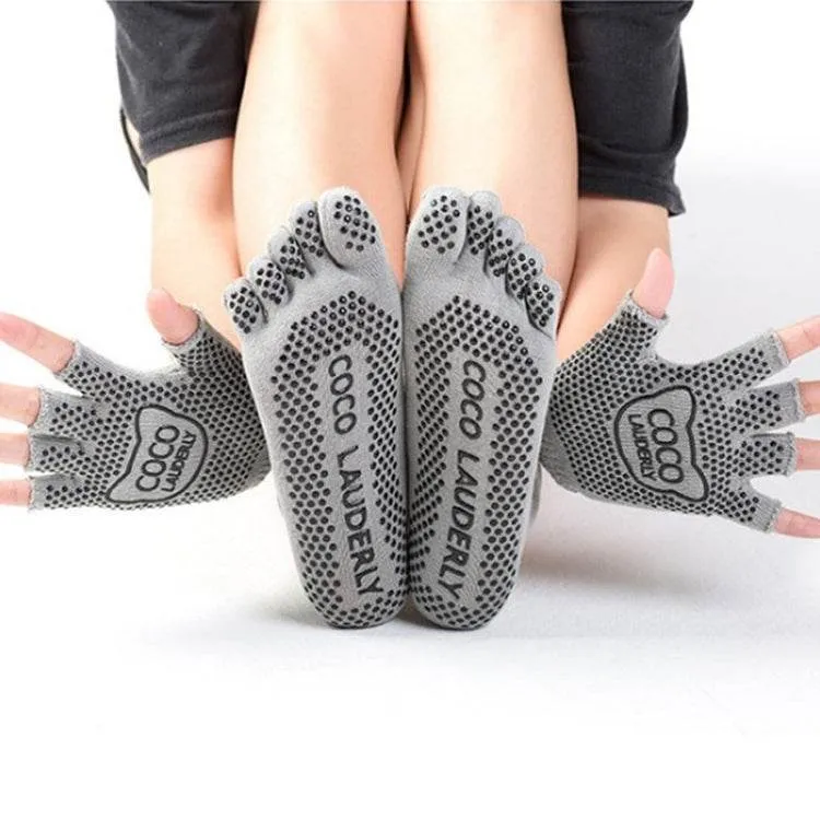 Non-Slip Open-Finger Yoga Gloves with Five-Finger Grip Socks Set