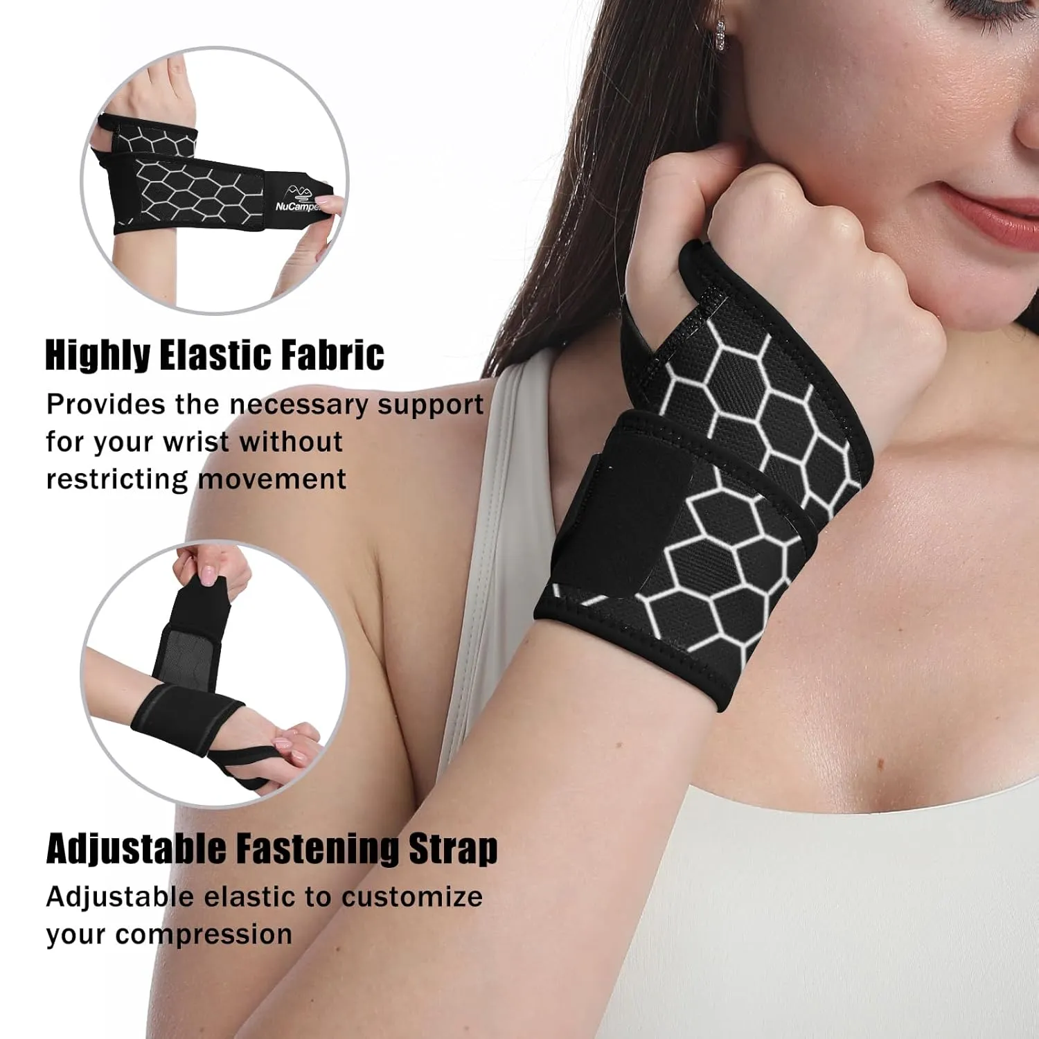 NuCamper Wrist Brace for Carpal Tunnel, Wrist Compression Wrap Fit Left Right Hands for Men Women, High-elastic Wrists Strap Hand Brace Support for Fitness, Weightlifting, Tendonitis, Pain Relief