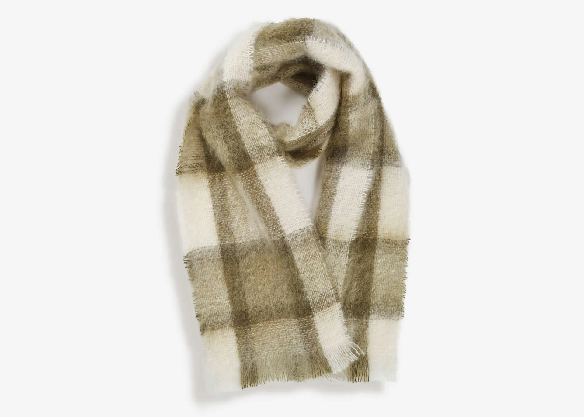 Olive Plaid Drumin Mohair Scarf