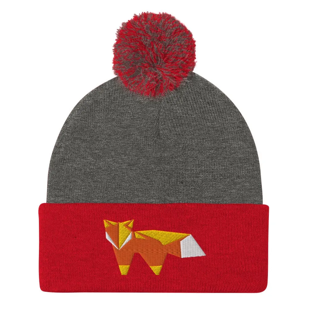 “Origami Fox” Pom-Pom Beanie (Winter Hat)