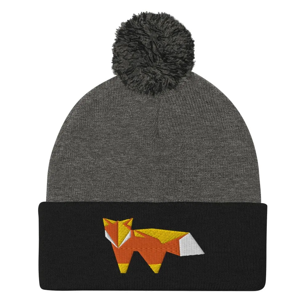 “Origami Fox” Pom-Pom Beanie (Winter Hat)