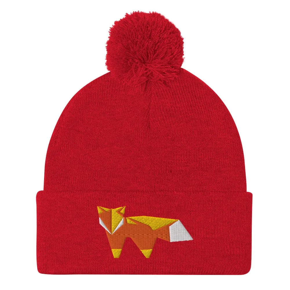 “Origami Fox” Pom-Pom Beanie (Winter Hat)