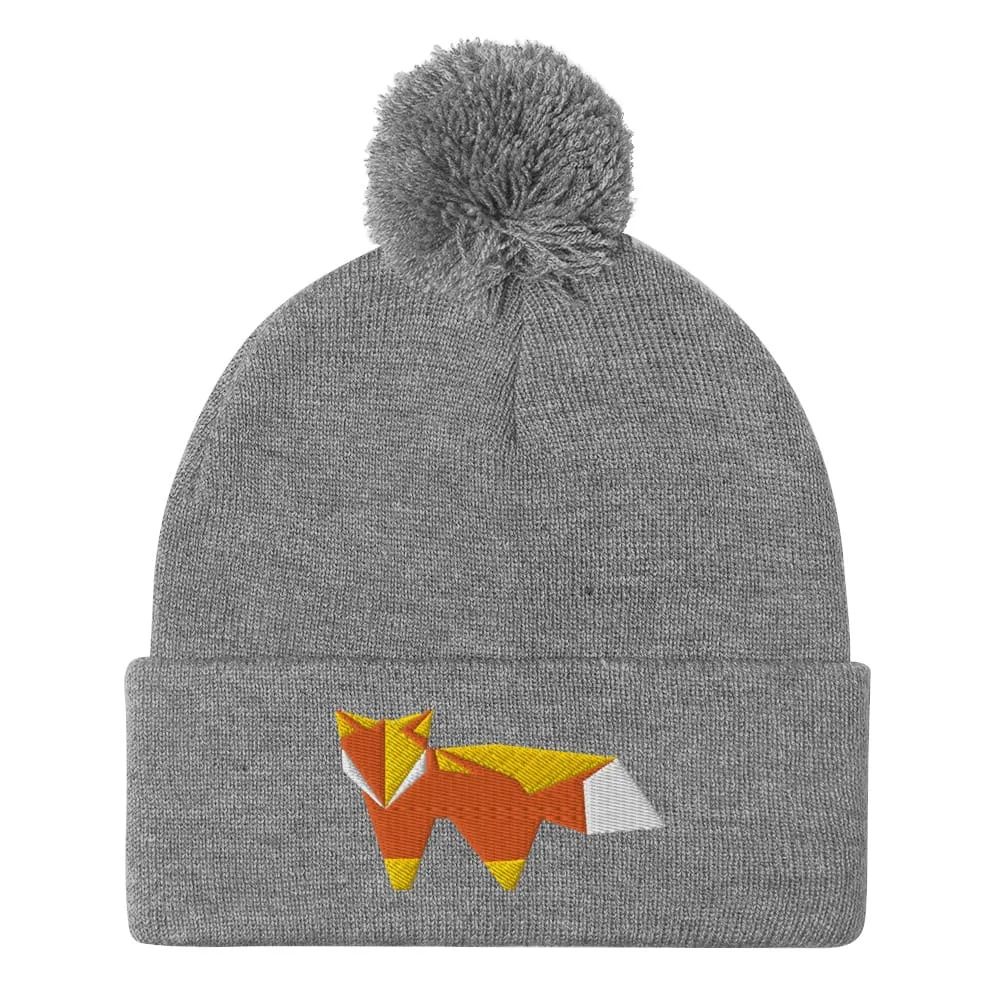 “Origami Fox” Pom-Pom Beanie (Winter Hat)