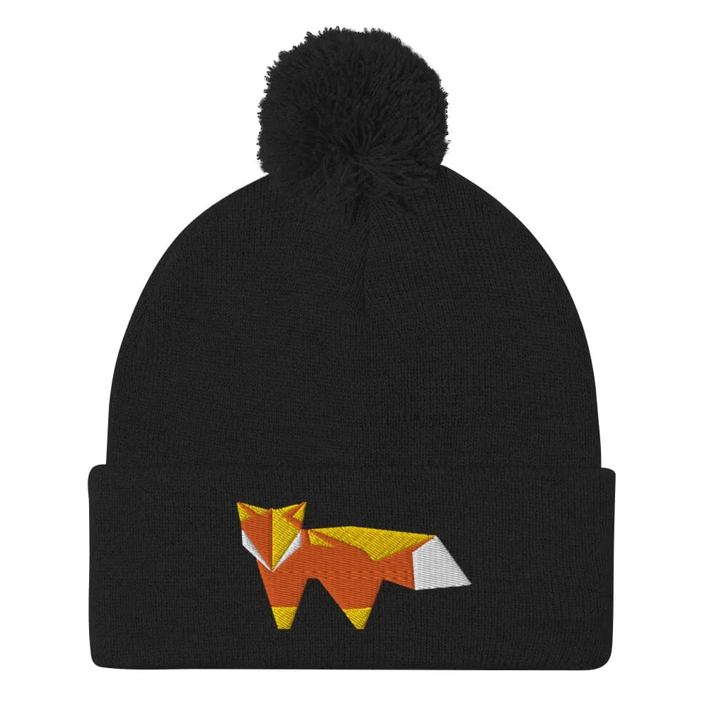 “Origami Fox” Pom-Pom Beanie (Winter Hat)