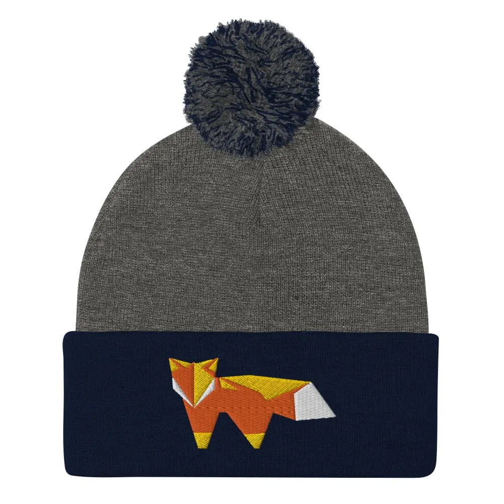 “Origami Fox” Pom-Pom Beanie (Winter Hat)