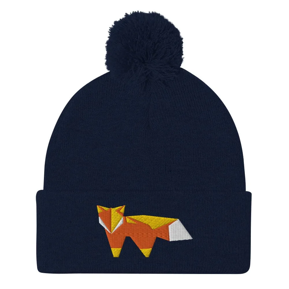 “Origami Fox” Pom-Pom Beanie (Winter Hat)