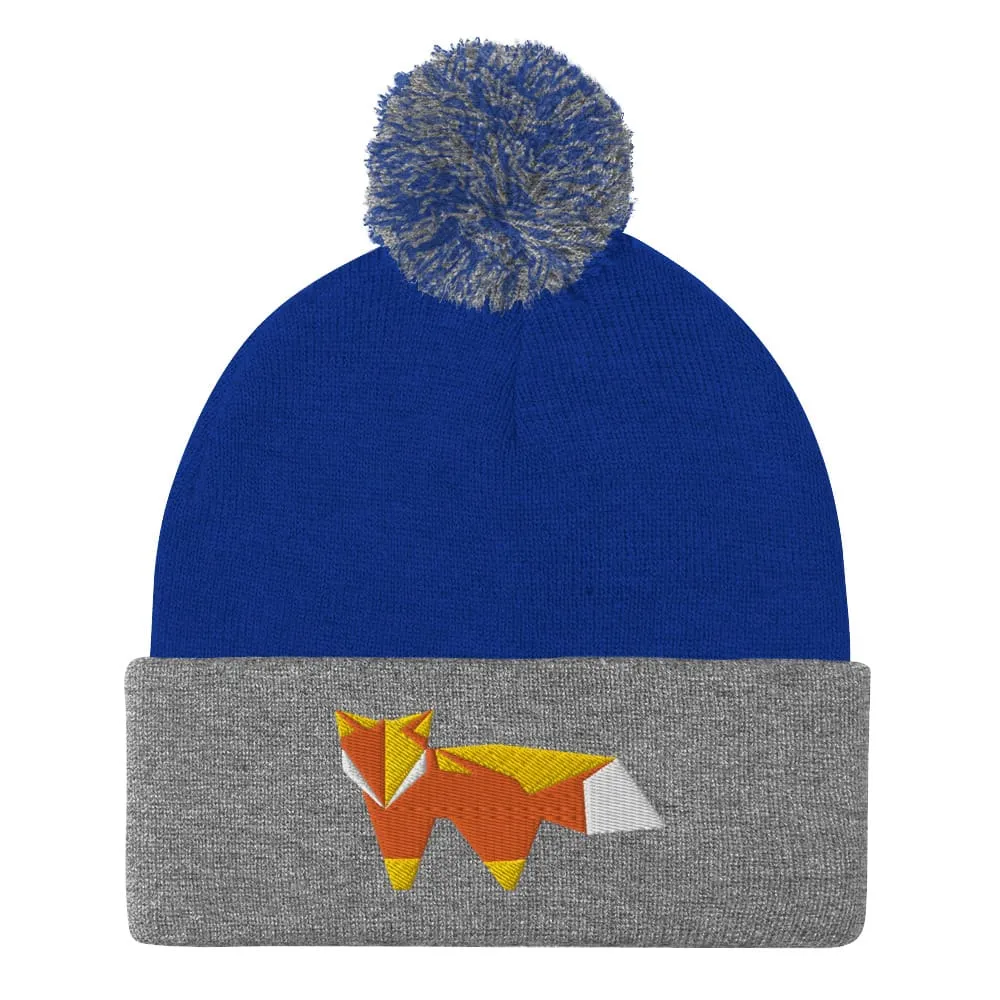 “Origami Fox” Pom-Pom Beanie (Winter Hat)