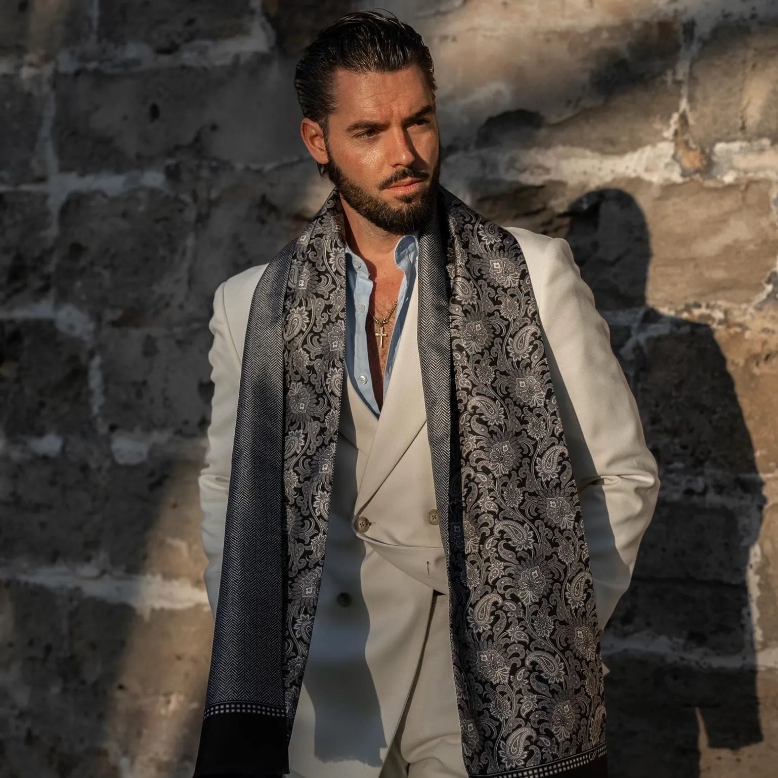 Pasquino - Reversible Silk Scarf - Black