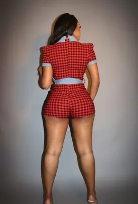 Plaid/ Denim Mini Casual Romper