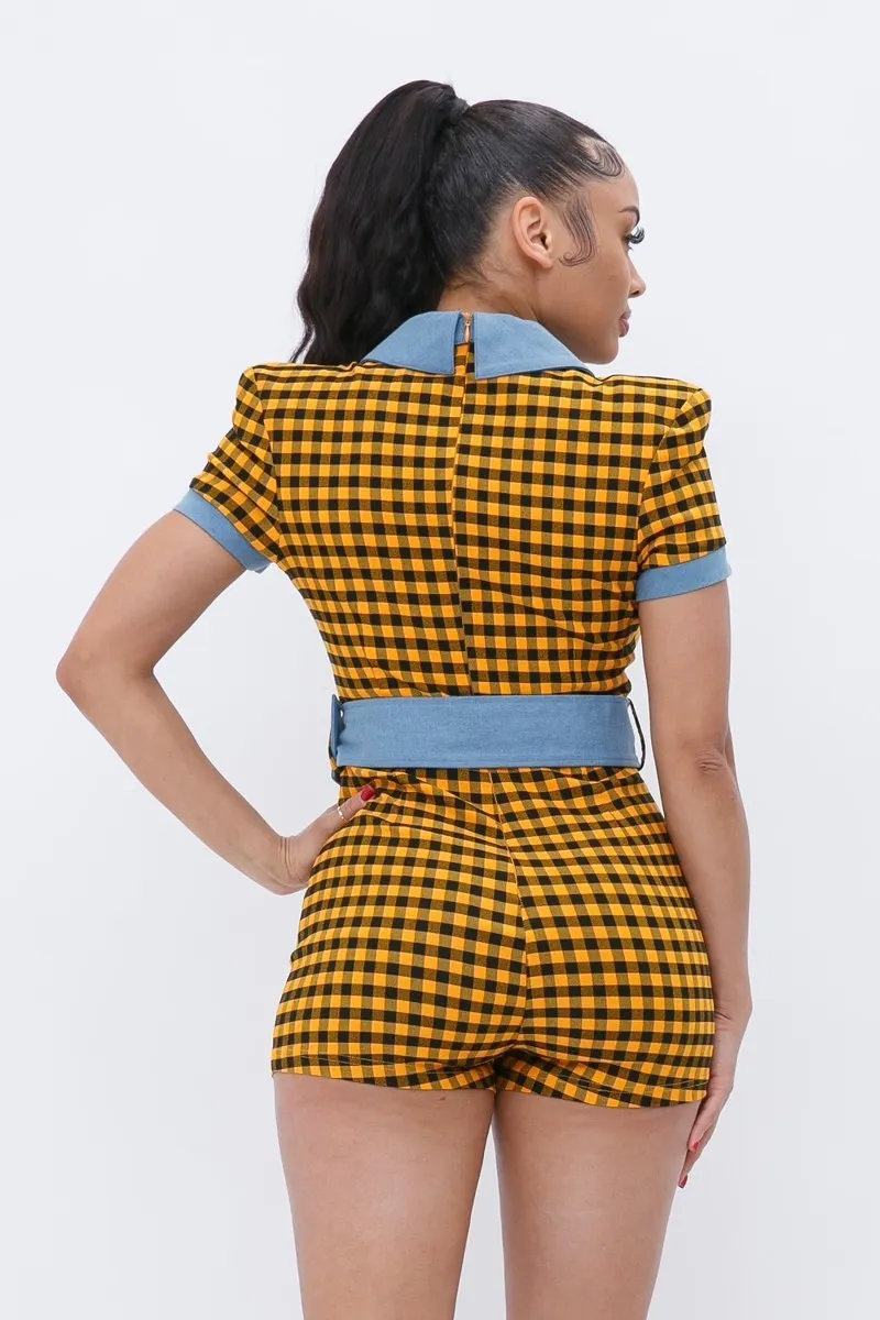 Plaid/ Denim Mini Casual Romper