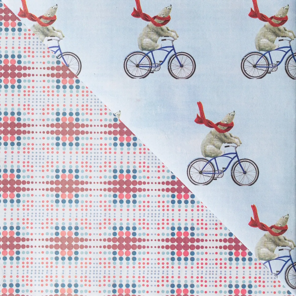 Polar Bear in Red Scarf Eco Holiday Gift Wrapping Paper - Reversible Patterns
