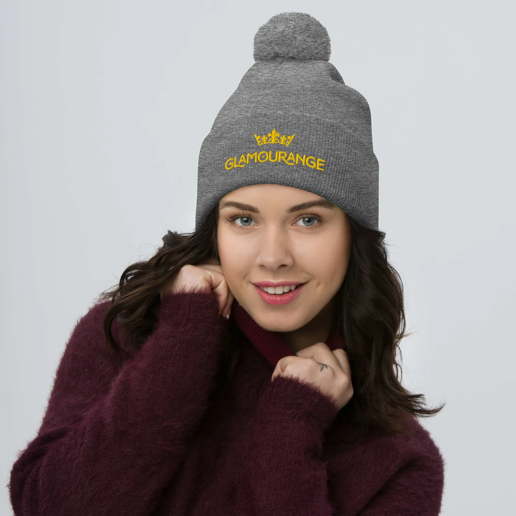 Pom Pom Beanie Embroidery Hat - Multi Colours (Glamourange Beanie With Pom Pom Knit Cap Winter Hat Collection)