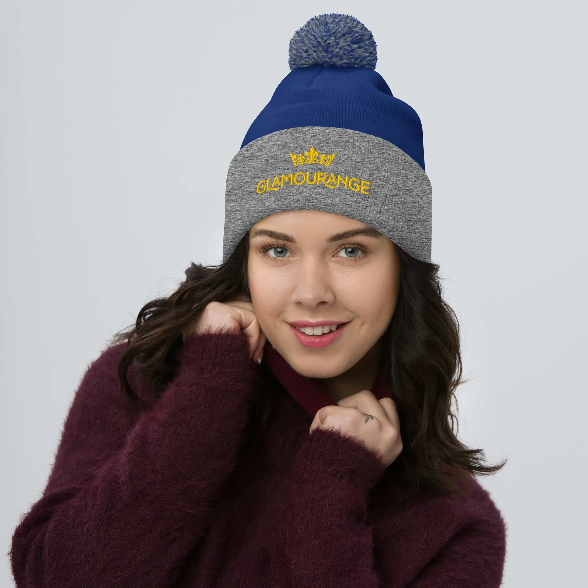 Pom Pom Beanie Embroidery Hat - Multi Colours (Glamourange Beanie With Pom Pom Knit Cap Winter Hat Collection)