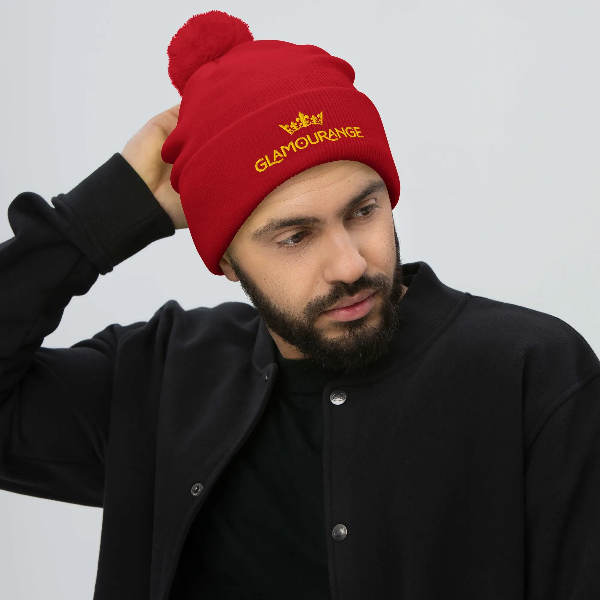 Pom Pom Beanie Embroidery Hat - Multi Colours (Glamourange Beanie With Pom Pom Knit Cap Winter Hat Collection)