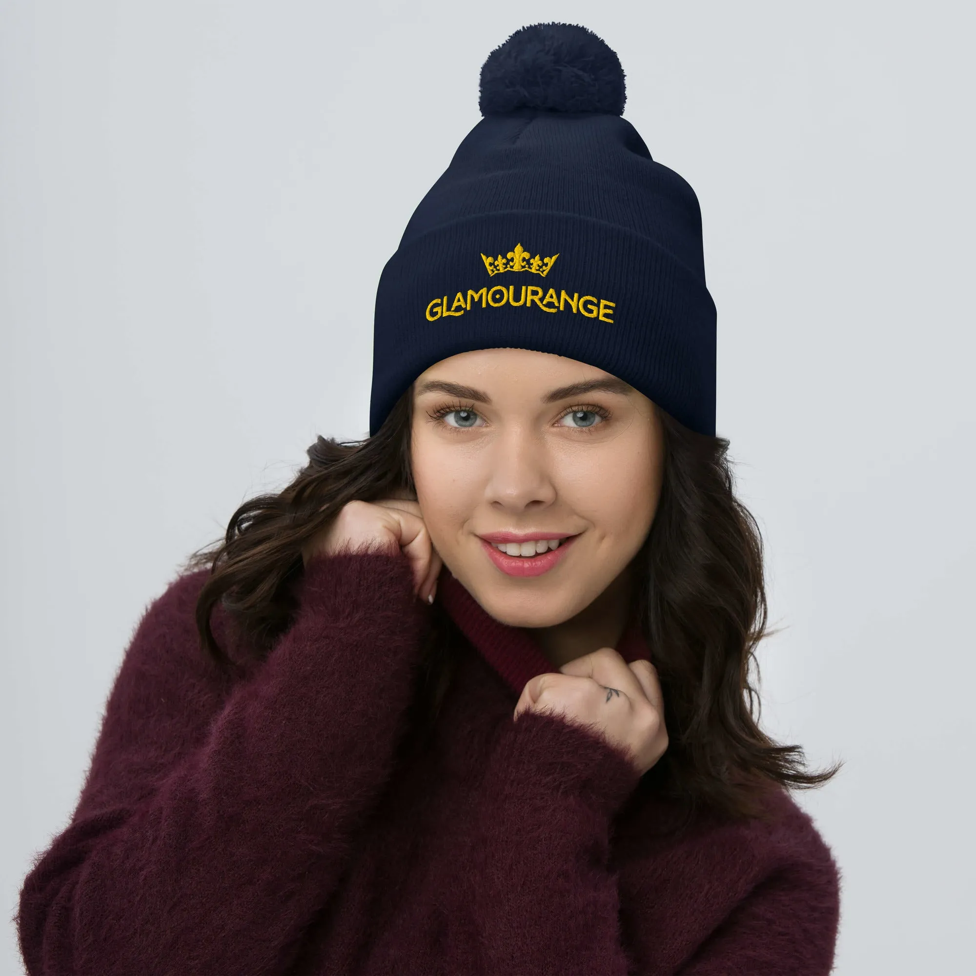 Pom Pom Beanie Embroidery Hat - Multi Colours (Glamourange Beanie With Pom Pom Knit Cap Winter Hat Collection)