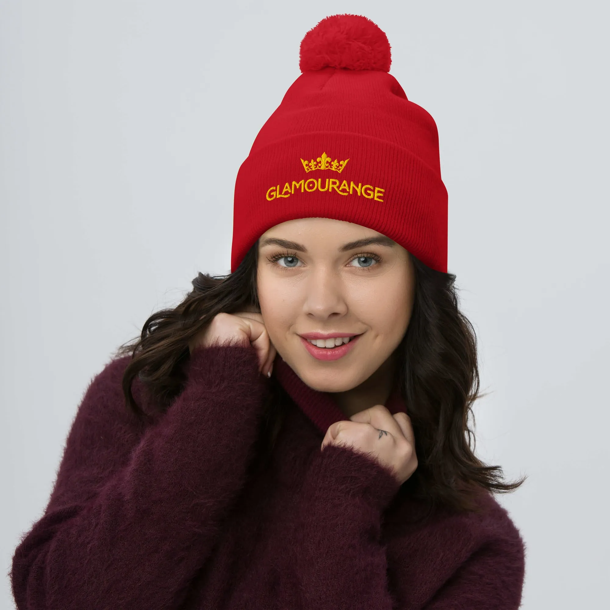 Pom Pom Beanie Embroidery Hat - Multi Colours (Glamourange Beanie With Pom Pom Knit Cap Winter Hat Collection)