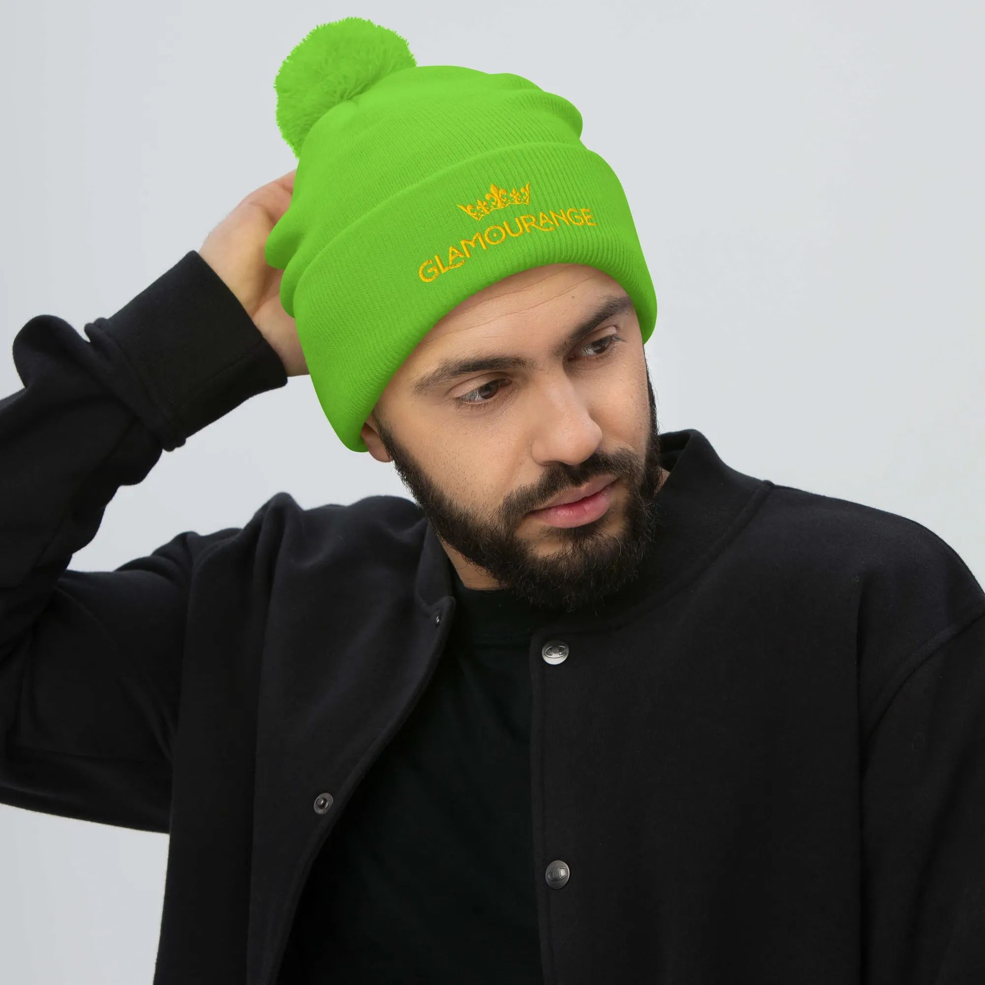 Pom Pom Beanie Embroidery Hat - Multi Colours (Glamourange Beanie With Pom Pom Knit Cap Winter Hat Collection)