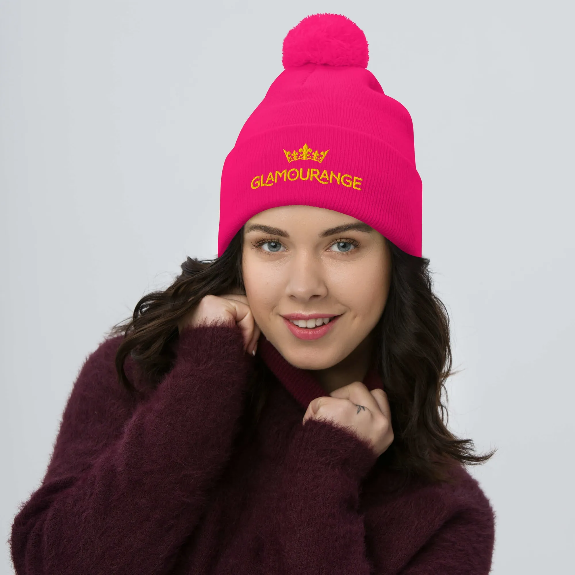 Pom Pom Beanie Embroidery Hat - Multi Colours (Glamourange Beanie With Pom Pom Knit Cap Winter Hat Collection)