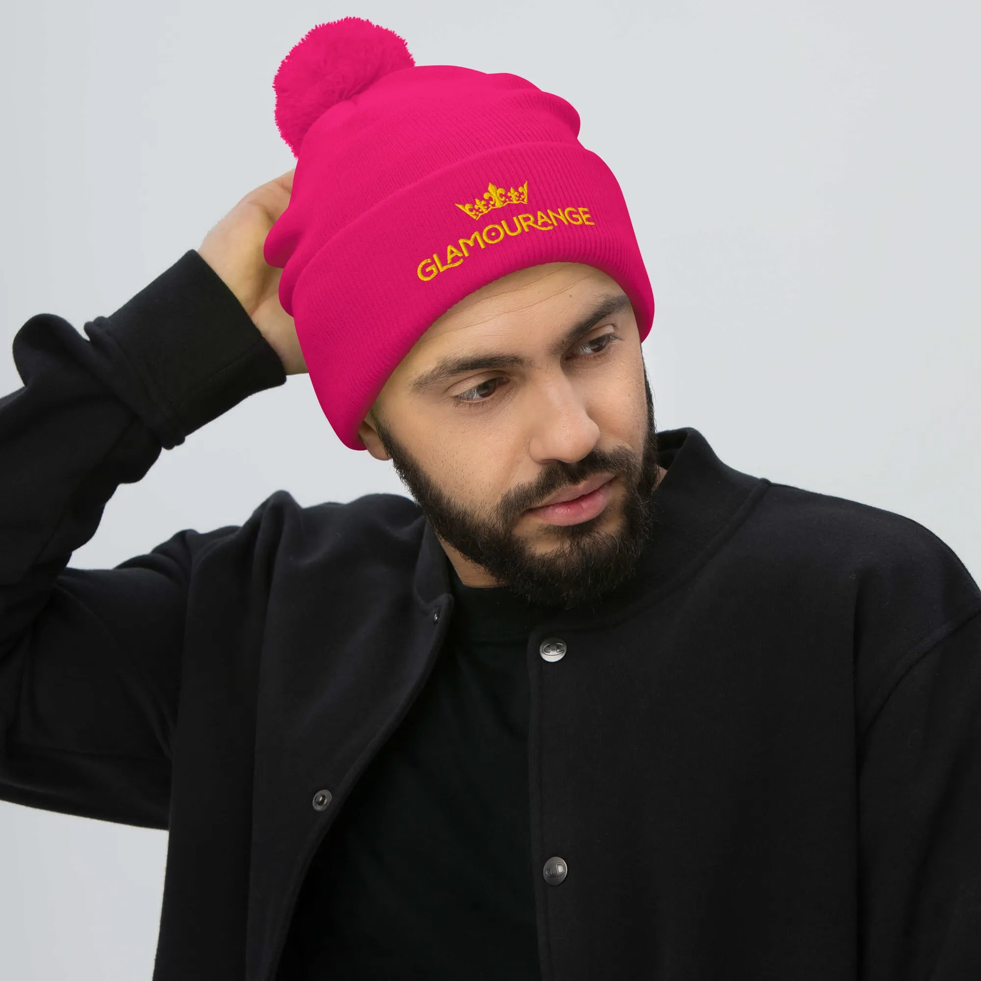 Pom Pom Beanie Embroidery Hat - Multi Colours (Glamourange Beanie With Pom Pom Knit Cap Winter Hat Collection)