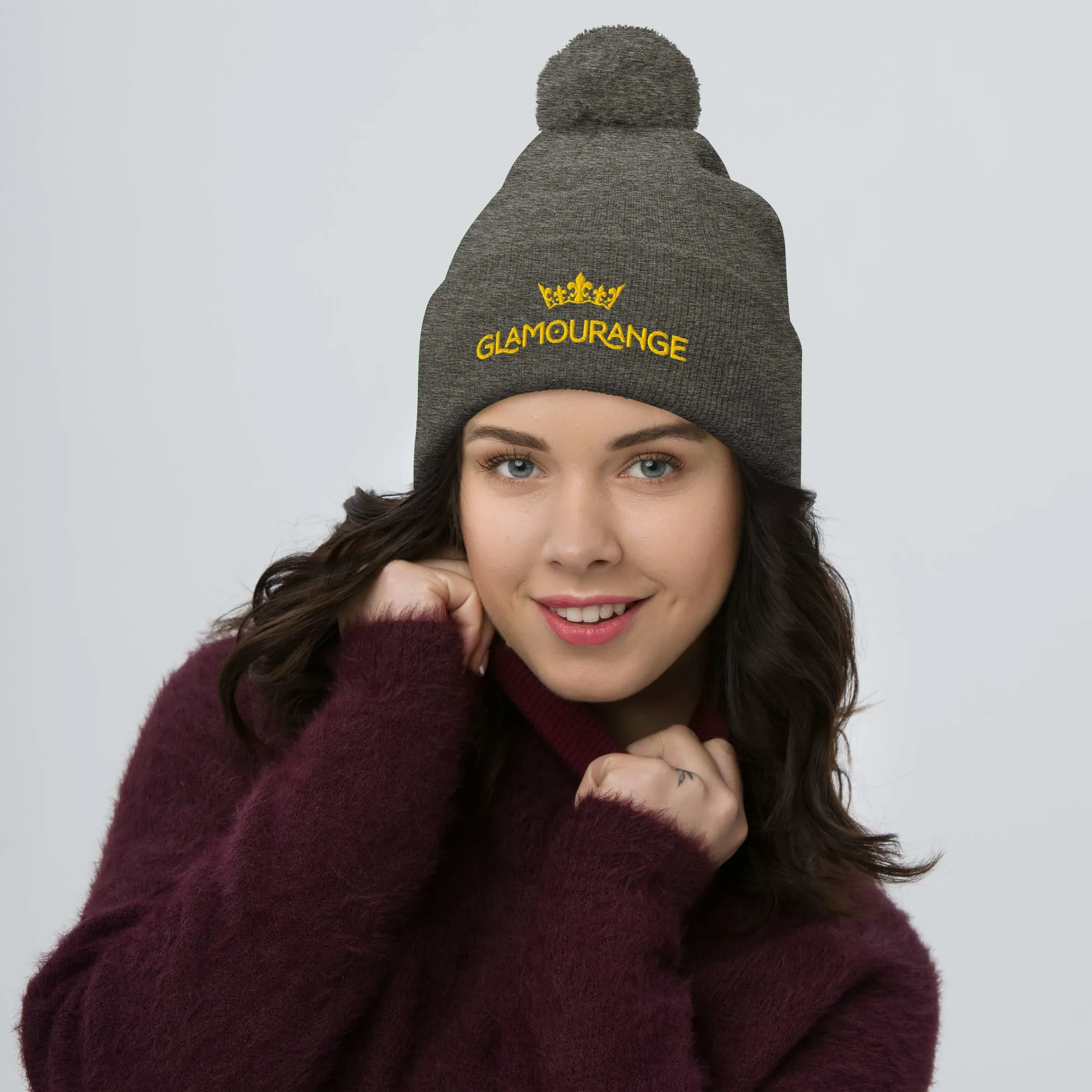 Pom Pom Beanie Embroidery Hat - Multi Colours (Glamourange Beanie With Pom Pom Knit Cap Winter Hat Collection)
