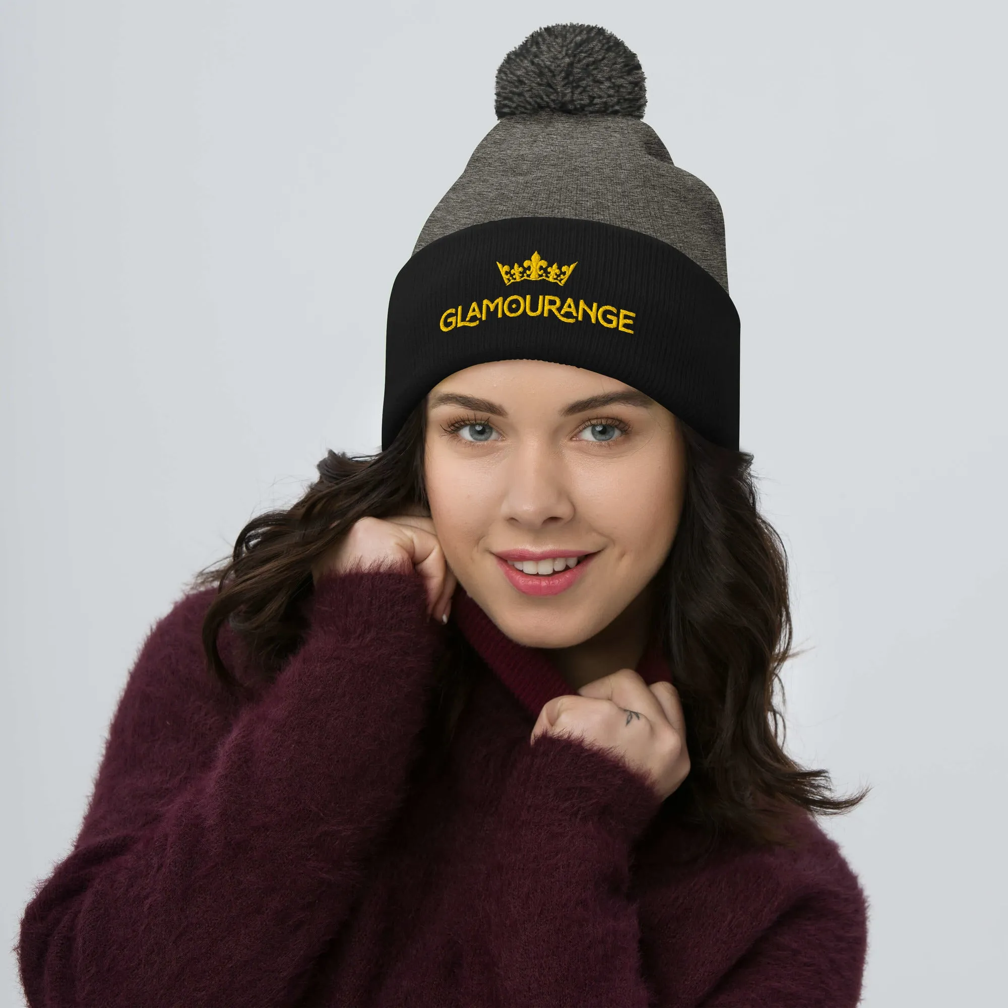 Pom Pom Beanie Embroidery Hat - Multi Colours (Glamourange Beanie With Pom Pom Knit Cap Winter Hat Collection)
