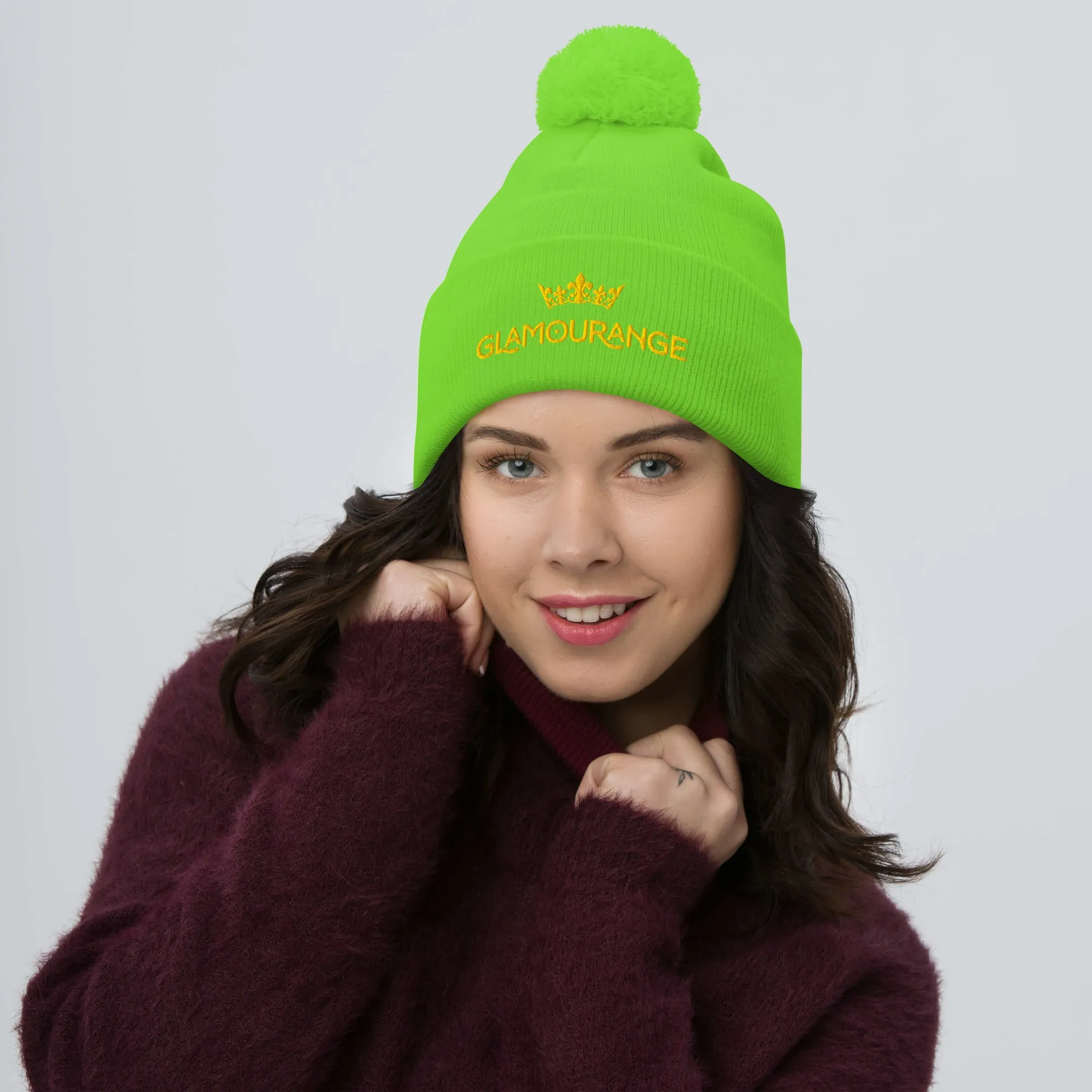 Pom Pom Beanie Embroidery Hat - Multi Colours (Glamourange Beanie With Pom Pom Knit Cap Winter Hat Collection)