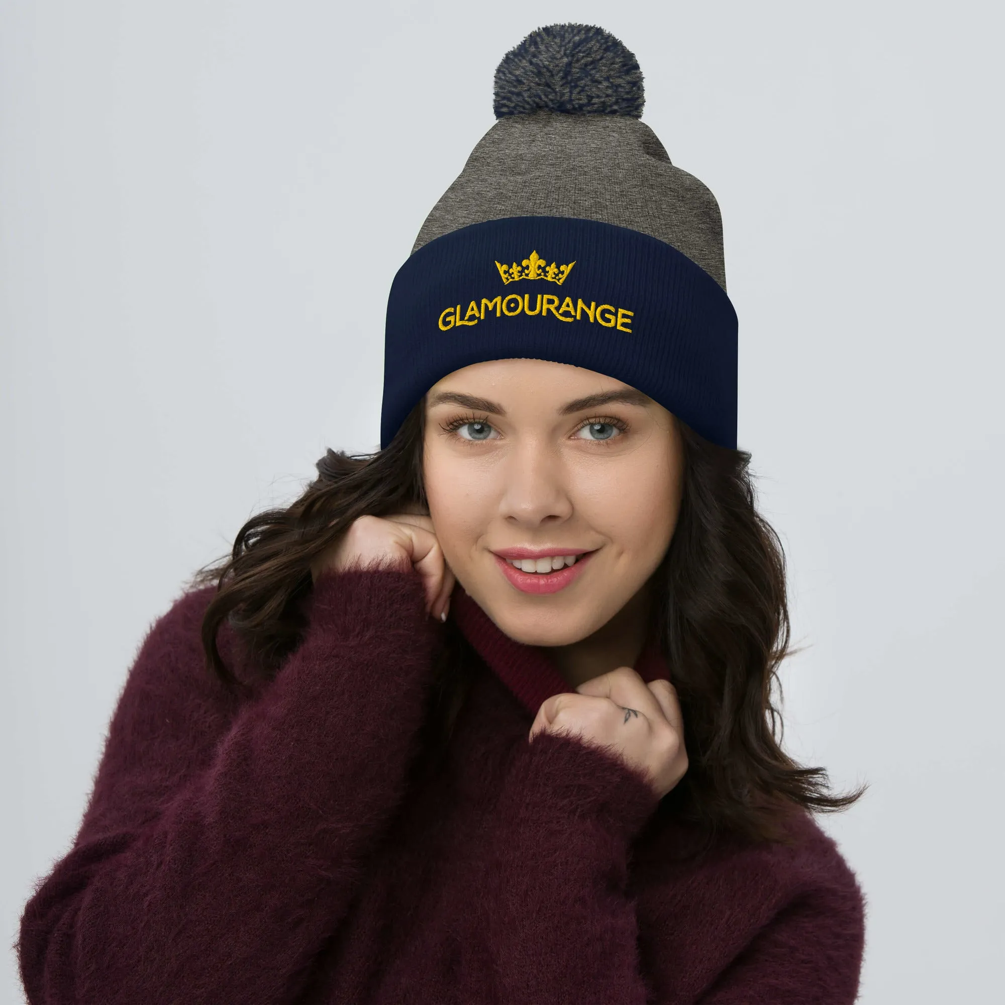 Pom Pom Beanie Embroidery Hat - Multi Colours (Glamourange Beanie With Pom Pom Knit Cap Winter Hat Collection)