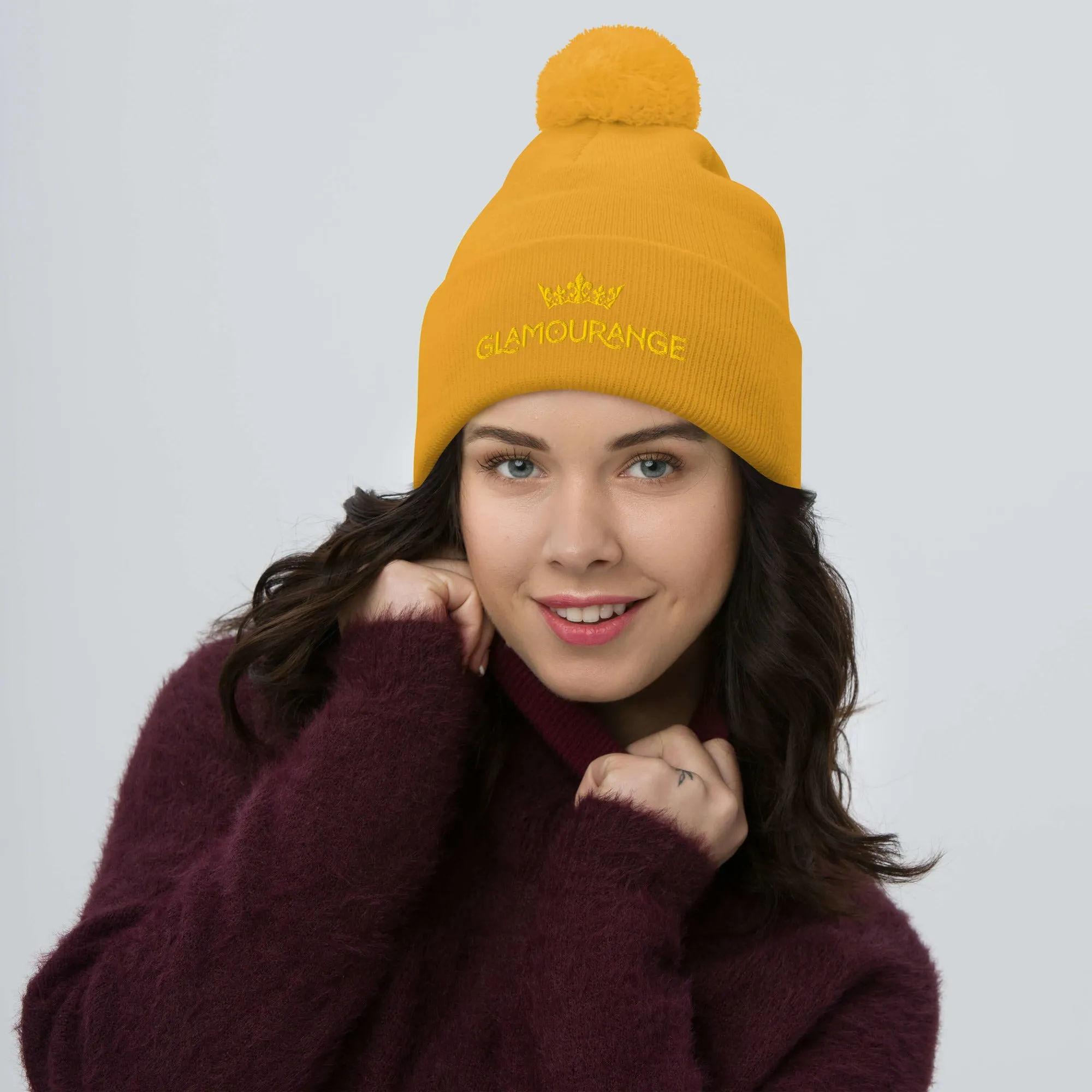 Pom Pom Beanie Embroidery Hat - Multi Colours (Glamourange Beanie With Pom Pom Knit Cap Winter Hat Collection)