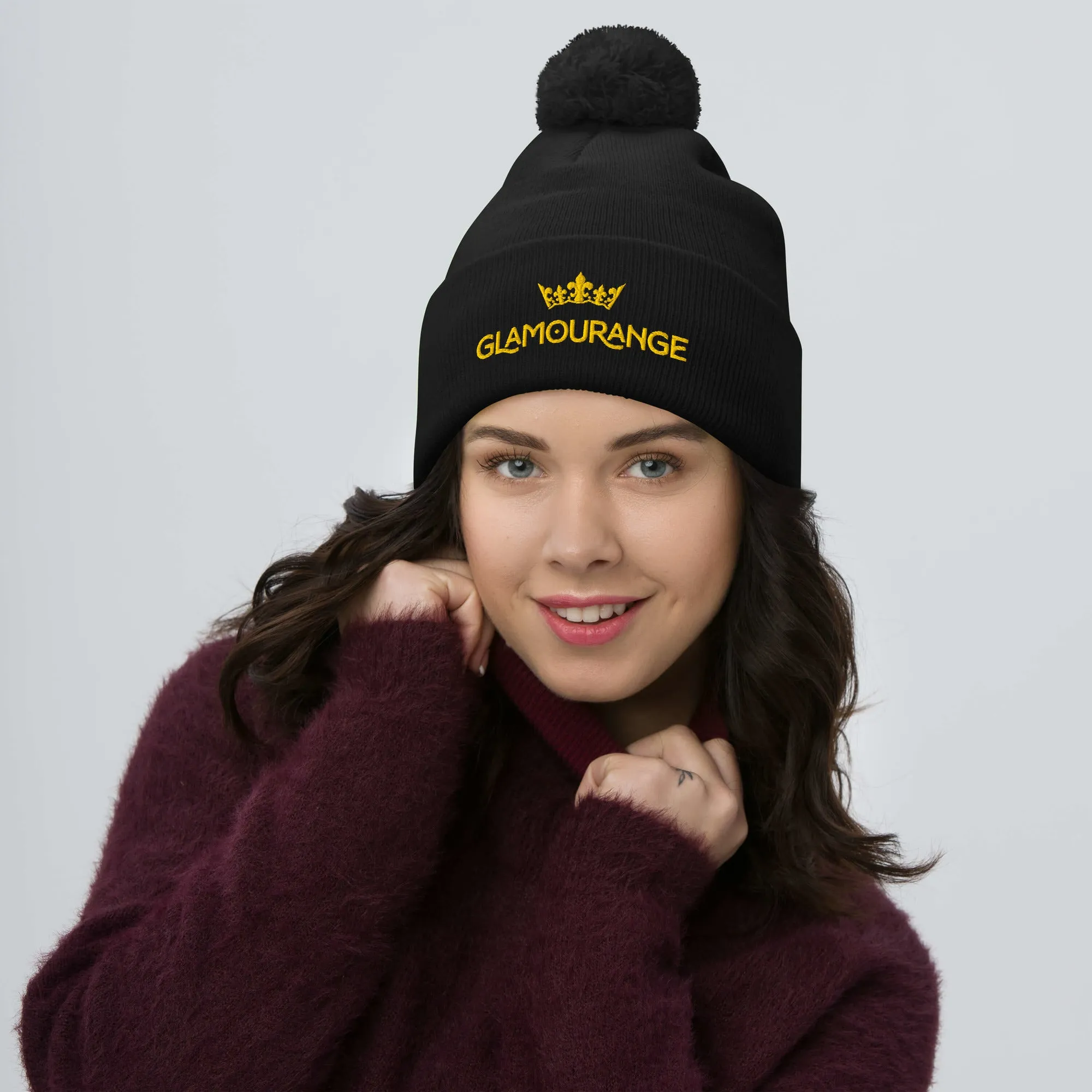 Pom Pom Beanie Embroidery Hat - Multi Colours (Glamourange Beanie With Pom Pom Knit Cap Winter Hat Collection)