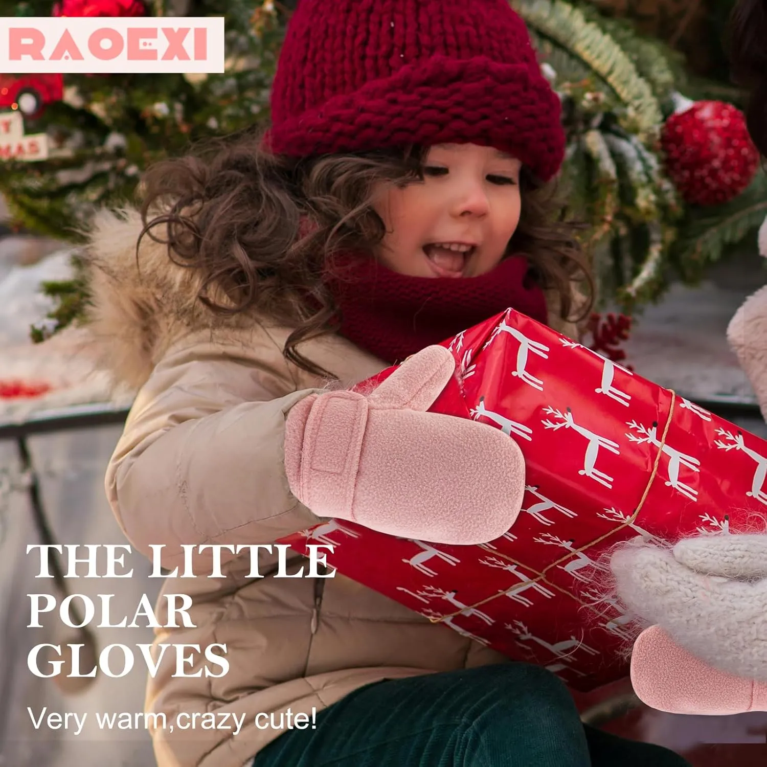 RAOEXI Toddler Infant Winter Mittens Lined with Fleece Easy-on Baby Boy Girls Warm Gloves Outdoor