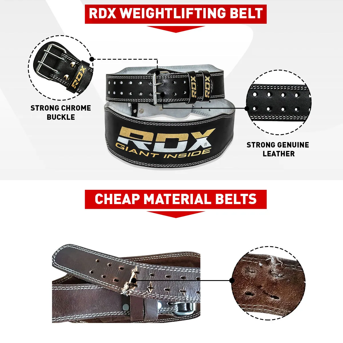 RDX 4 Inch Leather Weightlifting Gym Belt