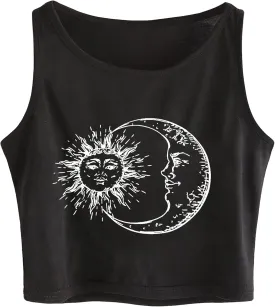 Remidoo Women's Casual Sleeveless Graphic Cropped Top Crewneck Tank Top Shirts