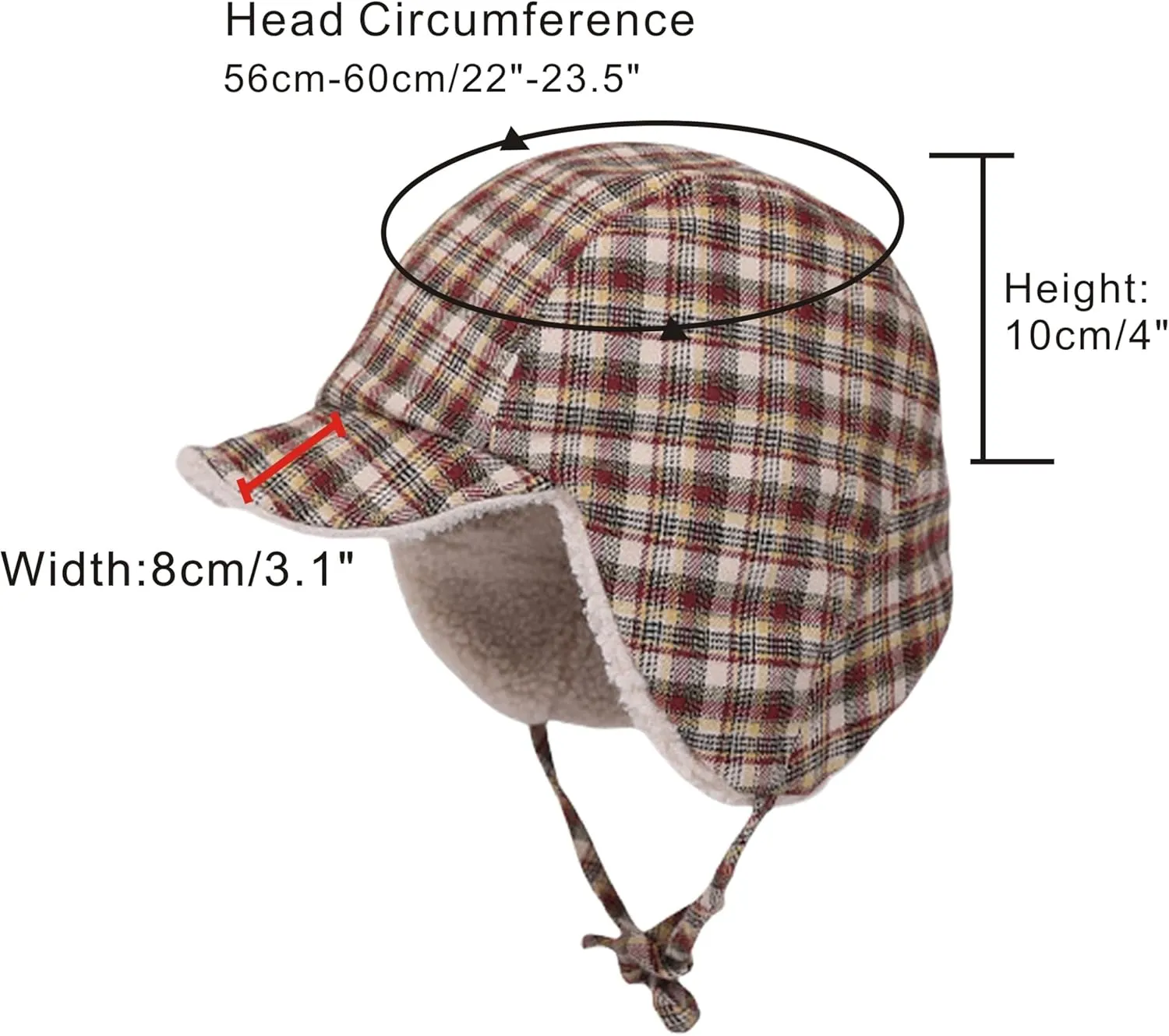 Reversible Winter Hat with Ear Flaps for Men Women,Ladies Plaid Hat with Ear Flaps,Lamb Wool Lining Flannel Beanie