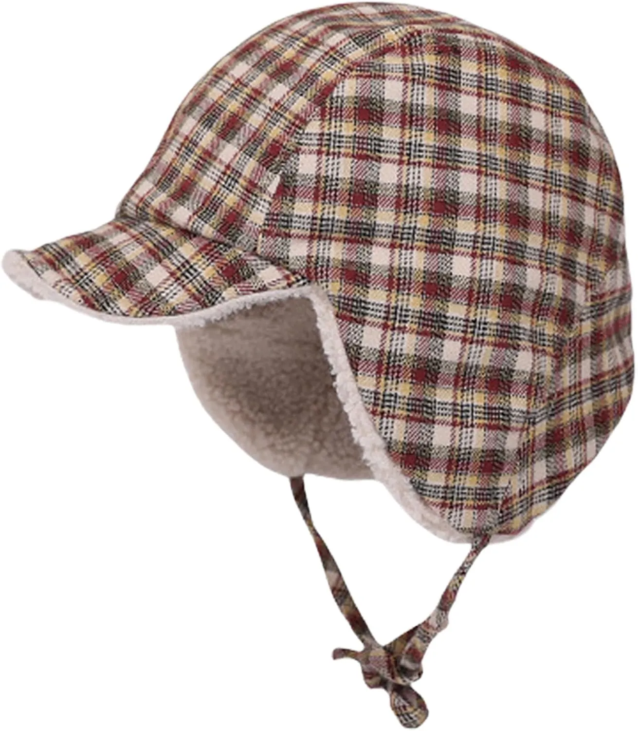 Reversible Winter Hat with Ear Flaps for Men Women,Ladies Plaid Hat with Ear Flaps,Lamb Wool Lining Flannel Beanie