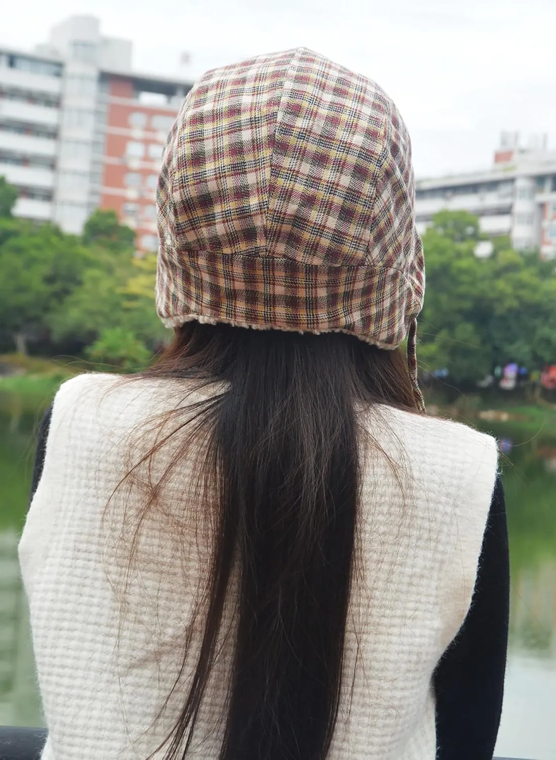 Reversible Winter Hat with Ear Flaps for Men Women,Ladies Plaid Hat with Ear Flaps,Lamb Wool Lining Flannel Beanie