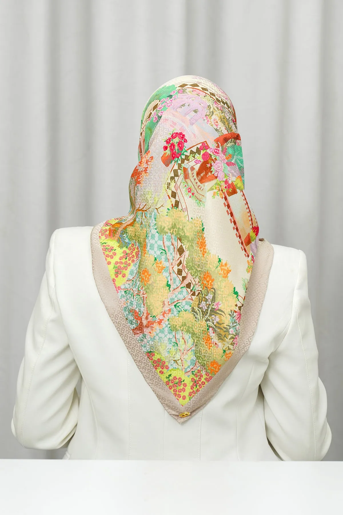 Silk Jacquard Square - Prince Garden Cream & Purple