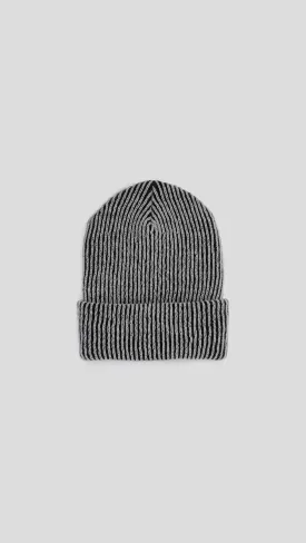 Simple Rib Knit Beanie in Black & White