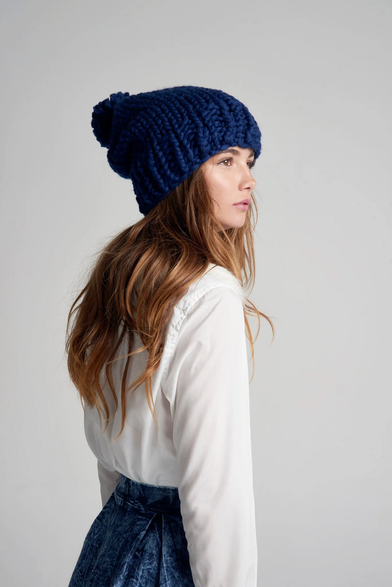 Slouchy Pompom Beanie - Merino