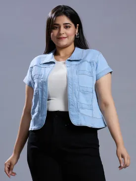 Style Quotient Women Light Blue Open Front Plus Denim Shrug
