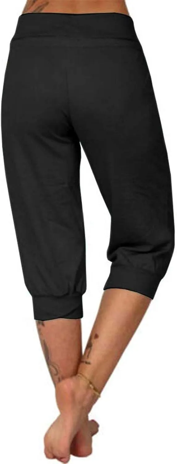 Summer Capri Pants for Women Drawstring Capris with Pockets Lounge Joggers Pants Tapered Ankle Cropped Trousers