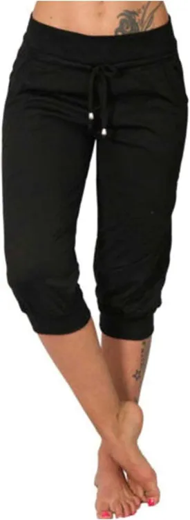 Summer Capri Pants for Women Drawstring Capris with Pockets Lounge Joggers Pants Tapered Ankle Cropped Trousers
