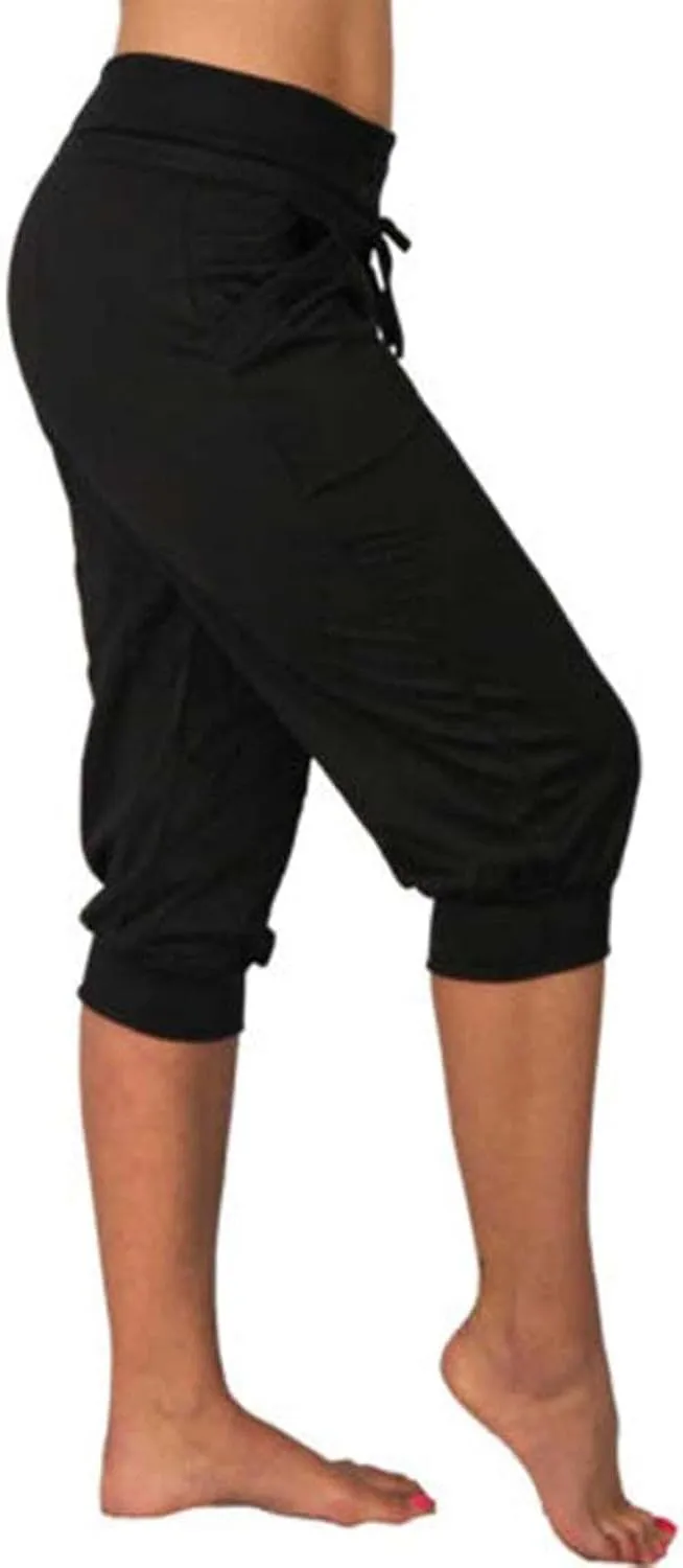 Summer Capri Pants for Women Drawstring Capris with Pockets Lounge Joggers Pants Tapered Ankle Cropped Trousers