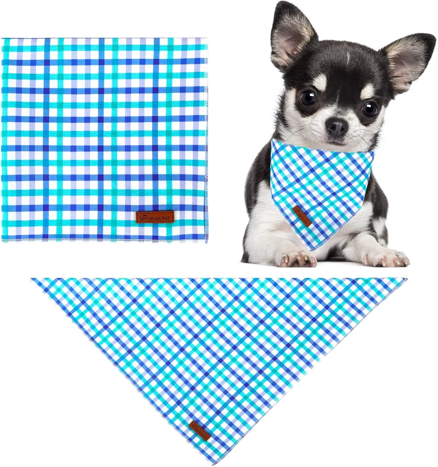 Summer Dog Bandana, Comfortable Cotton Grid Triangle Bid Scarf for Medium Large Dog, Washable Pet Kerchief for Boy Girl Dogs, Blue and White Cute Bandana Dog, Cute Classic Dog Bid Scarf