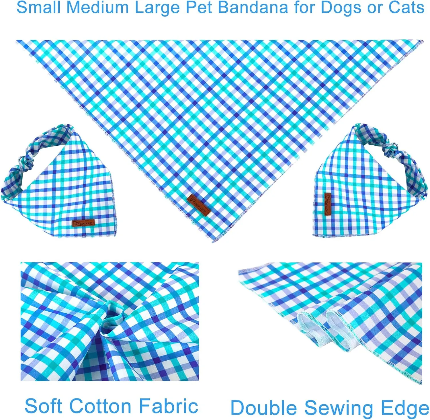 Summer Dog Bandana, Comfortable Cotton Grid Triangle Bid Scarf for Medium Large Dog, Washable Pet Kerchief for Boy Girl Dogs, Blue and White Cute Bandana Dog, Cute Classic Dog Bid Scarf