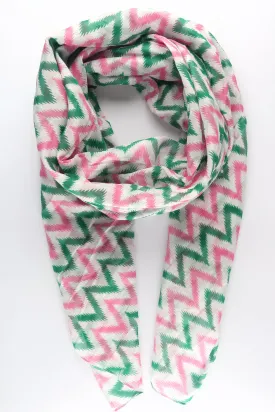 Two Tone Alternating Zig Zag Striped Cotton Scarf in Green